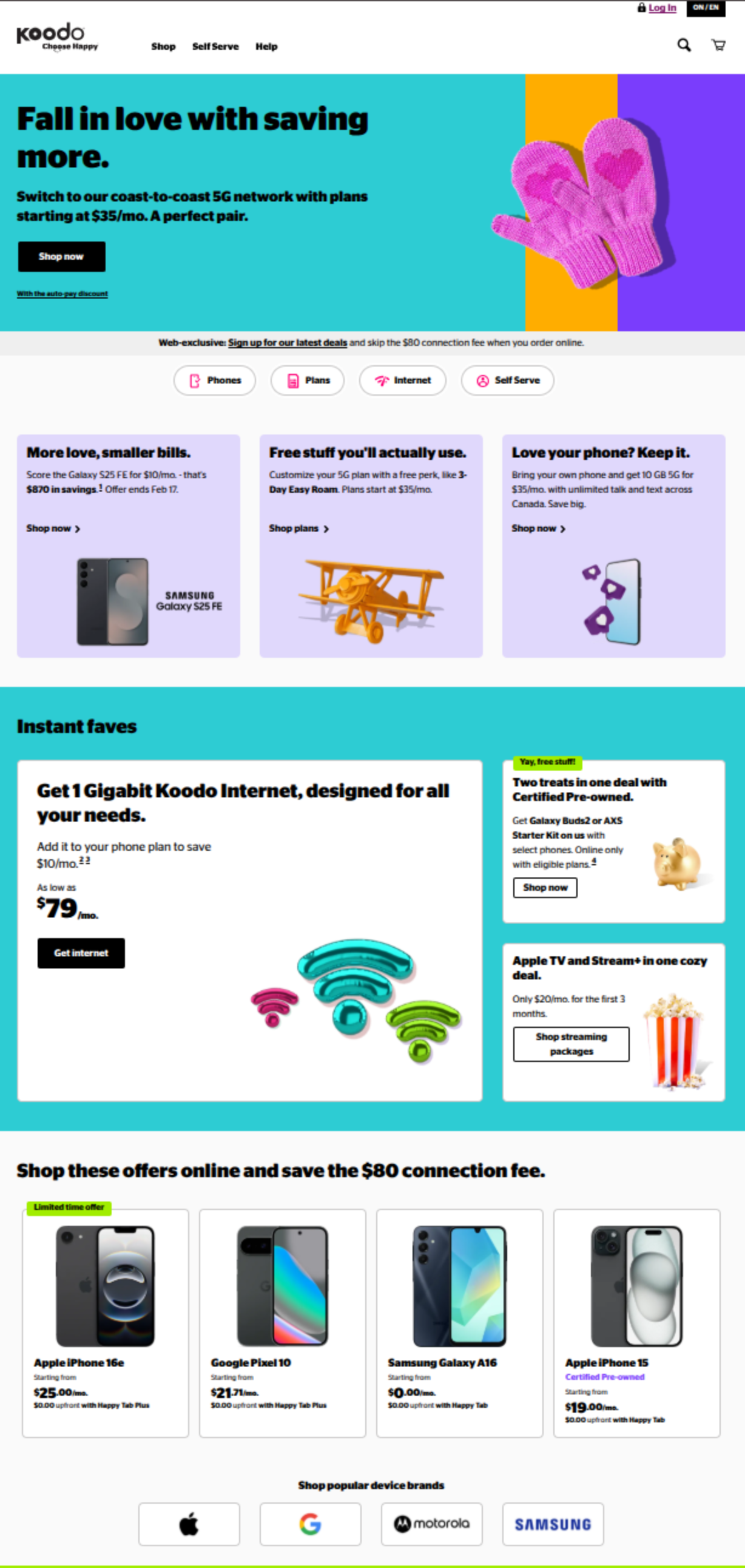 Koodo Mobile Homepage