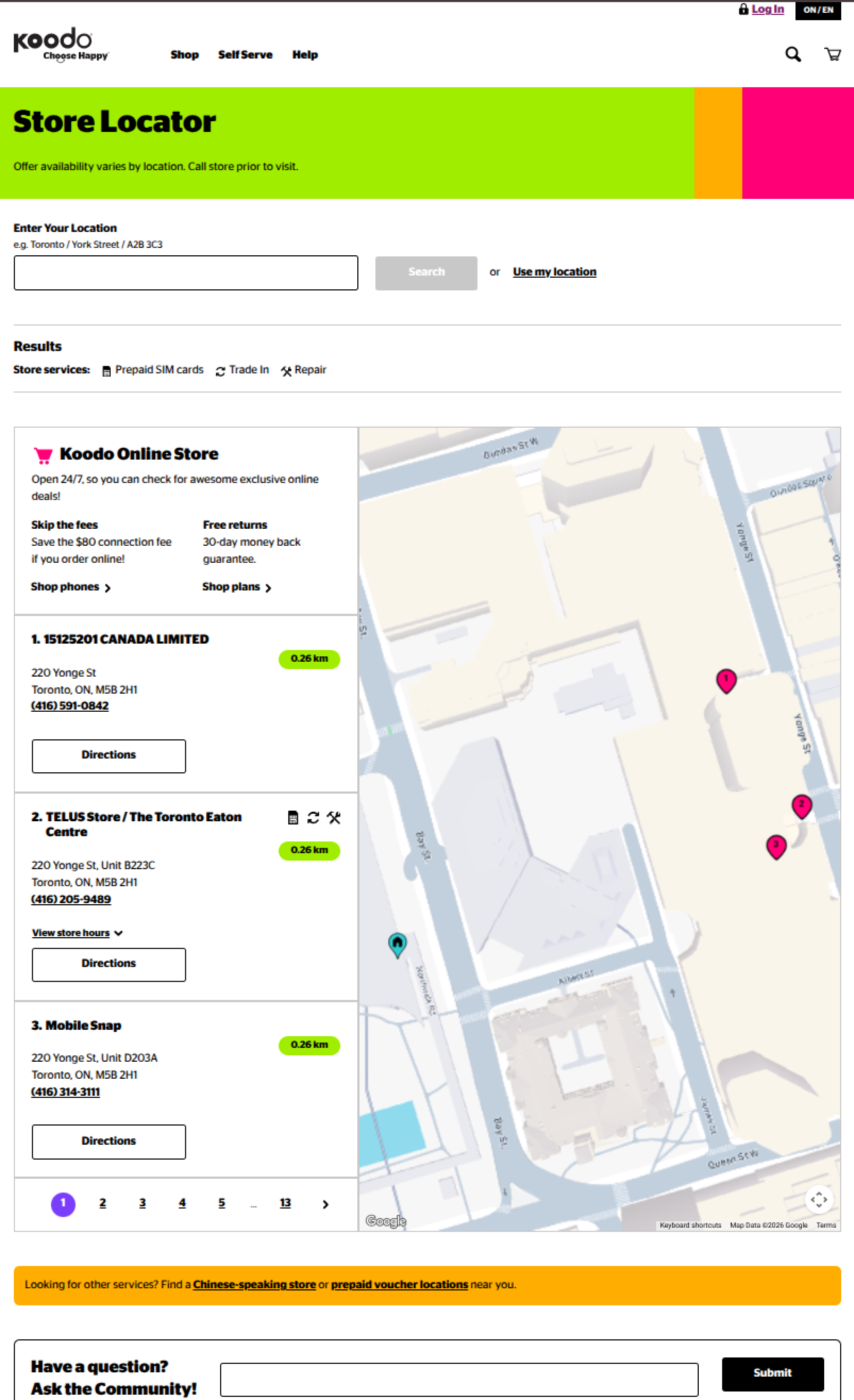 Koodo Mobile Store Locator